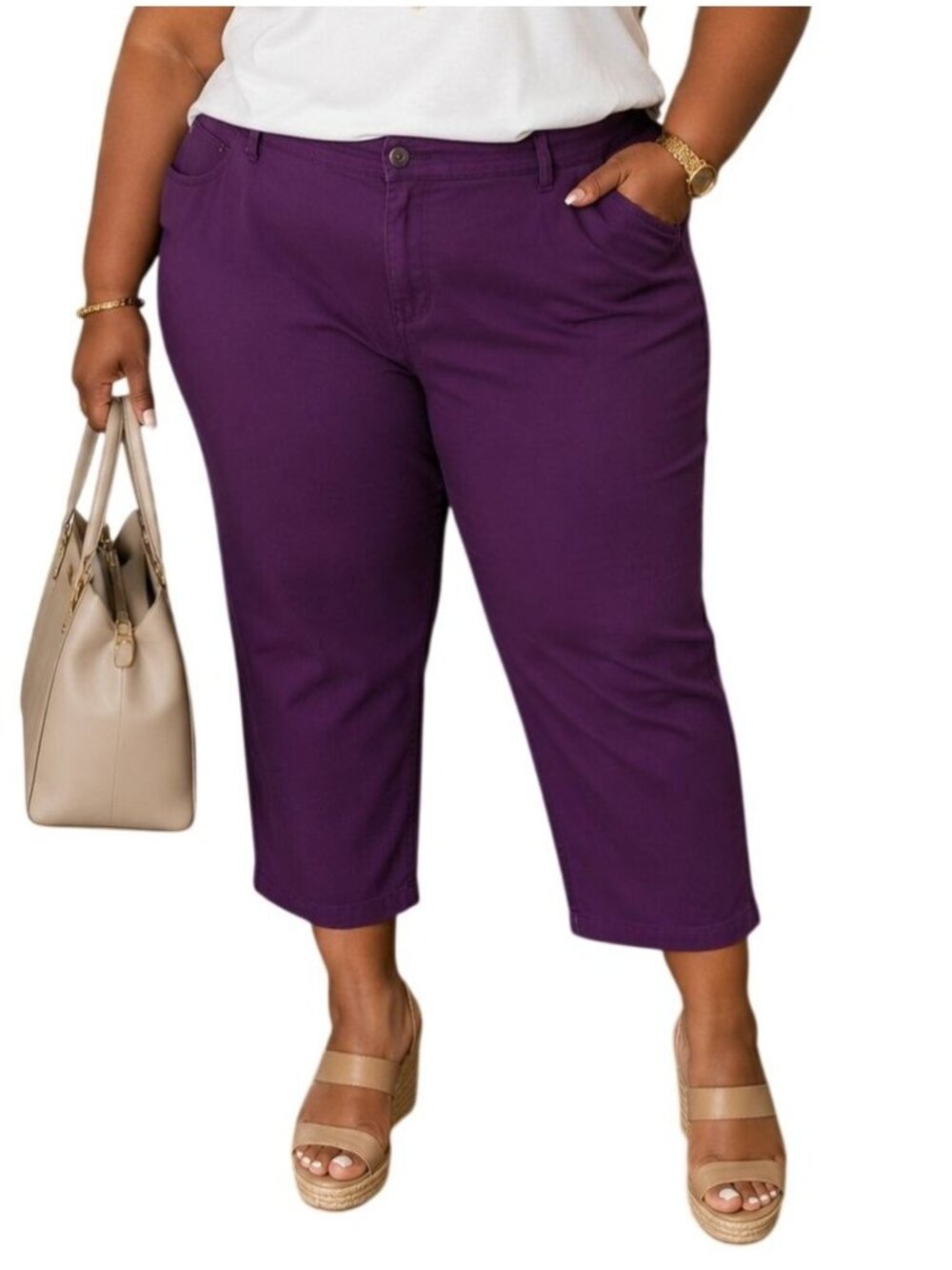 Elite Jeans Size 19/20 Pants Purple Cropped Tapered Comfortable Stretch Stylish